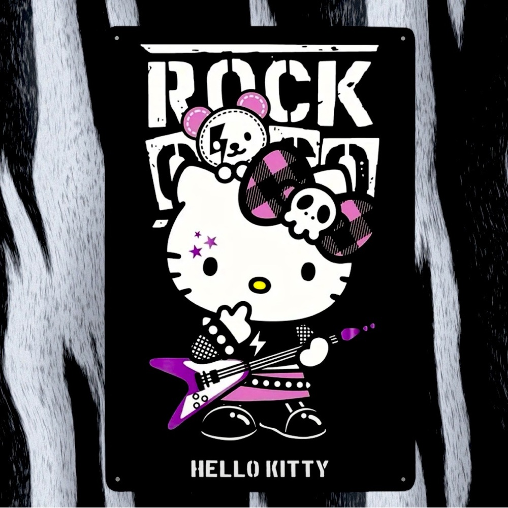 🆕 Hello Kitty Metal Sign - Goth - Punk - Rock Star Wall Decor, 7.8 X 11.8lnches